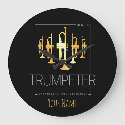 ミュージシャン生まれのラッパを吹き鳴らす ラージ壁時計 (正面)