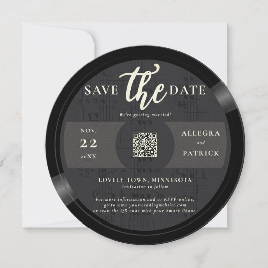 ミュージシャン結婚式の日付を保存QRコードフォトビニル セーブザデート (正面)