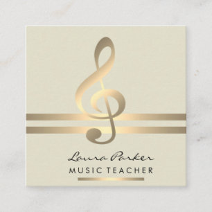 ミュージシャン音楽先生と金ゴールド内の音符 スクエア名刺