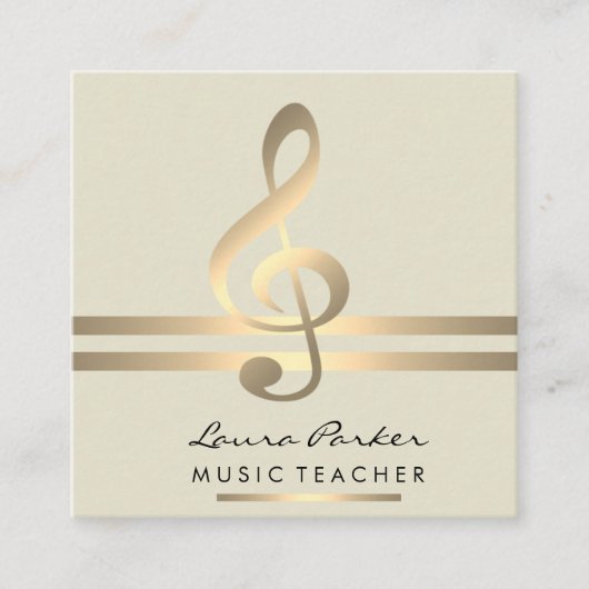 ミュージシャン音楽先生と金ゴールド内の音符 スクエア名刺 (正面)