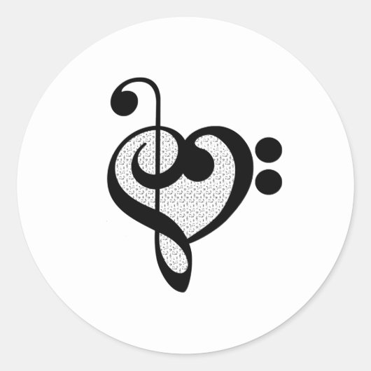 ミュージシャン音符パターンハート ラウンドシール (正面)