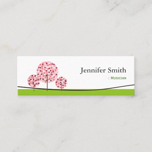 ミュージシャン - かわいいピンクの木のシンボル スキニー名刺 (正面)