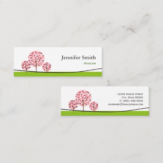 ミュージシャン - かわいいピンクの木のシンボル スキニー名刺 (正面/裏面)