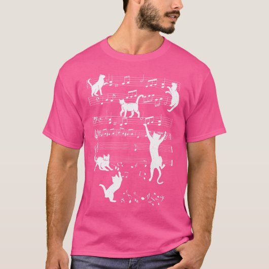ミュージシャン かわいい猫 音符で演奏 ミュージック L Tシャツ (正面)