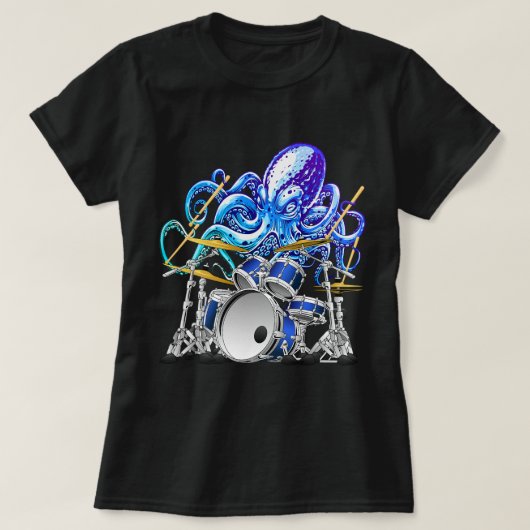 ミュージシャン・タコ・ドラマー神話的な海のヘビ遊び Tシャツ (デザイン正面)