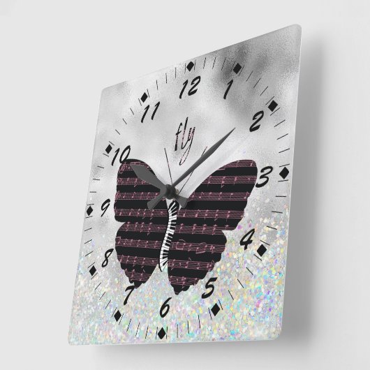 ミュージシャン,歌手,ピアノ奏者バタフライ スクエア壁時計 (傾斜)