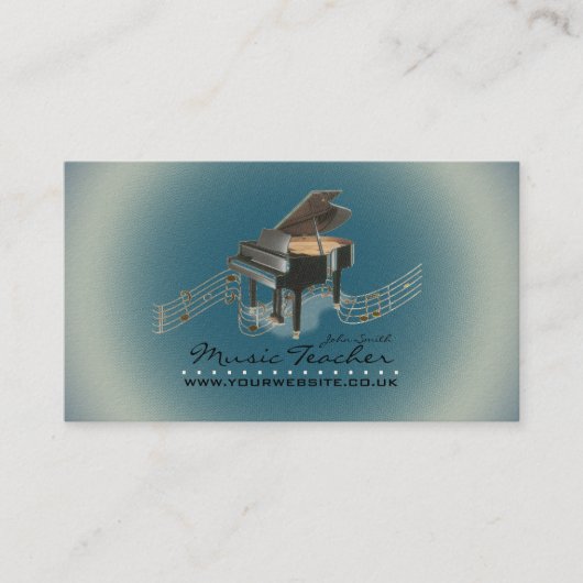 ミュージシャン/音楽先生（ピアノ1）深いブルーBG 名刺 (正面)