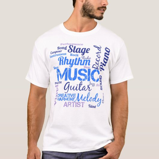 ミュージシャン 音楽好き ワードクラウド Tシャツ (正面)
