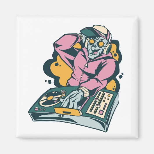 ミュージシャン・音楽愛好家へのゾンビDJギフト マグネット (正面)