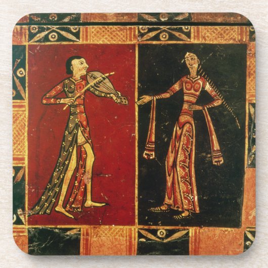 ミュージシャンaを描写する嫁入り道具入れの化粧箱からの詳細 コースター (正面)