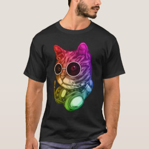 ミュージッカラフルク·キャット·ヘッドホン·レーバー·アニマル Tシャツ