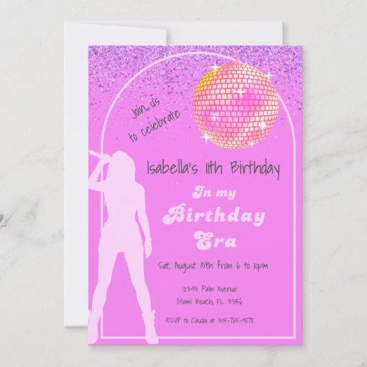 ミュージックインザーズ誕生日エラピンク誕生日 招待状 (正面)