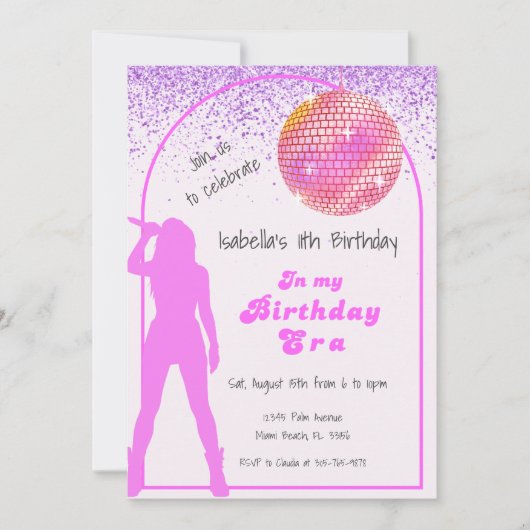 ミュージックインマイ誕生日エラピンク誕生日 招待状 (正面)