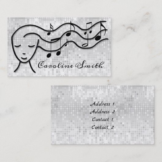 ミュージックガールフェイクオンシルバーシークインデザイン 名刺 (正面/裏面)