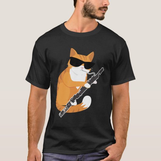 ミュージックキャットサングラスバソニストミュージシャンバソーン Tシャツ (正面)