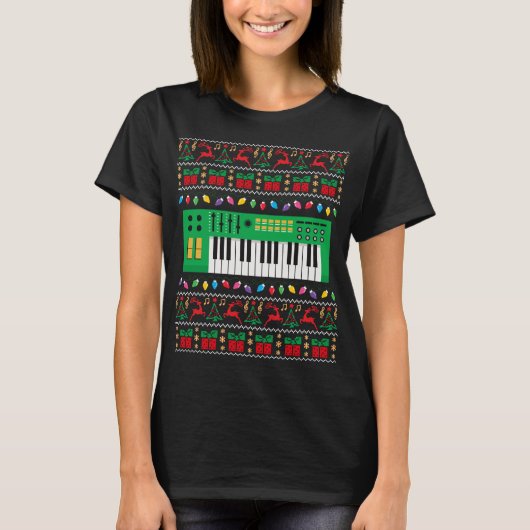 ミュージックキーボード醜いクリスマスセータークリスマスライト Tシャツ (正面)