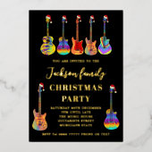 ミュージックギタークリスマスパーティーブラックと金ゴールド 箔シーズンカード (正面)