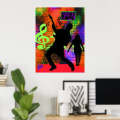 ミュージックギターマンアンドガールネオンカラー ポスター (ホームオフィス)