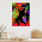 ミュージックギターマンアンドガールネオンカラー ポスター (キッチン)