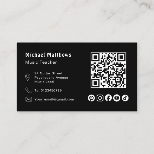 ミュージックギター先生QRコードソーシャルメディアカスタム 名刺 (裏面)