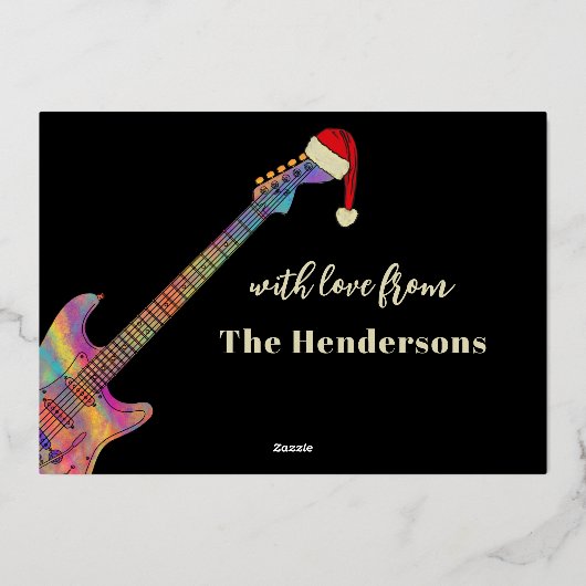 ミュージッククリスマスギターハッピーホリデーズブラック金ゴールド 箔シーズンカード (裏面)