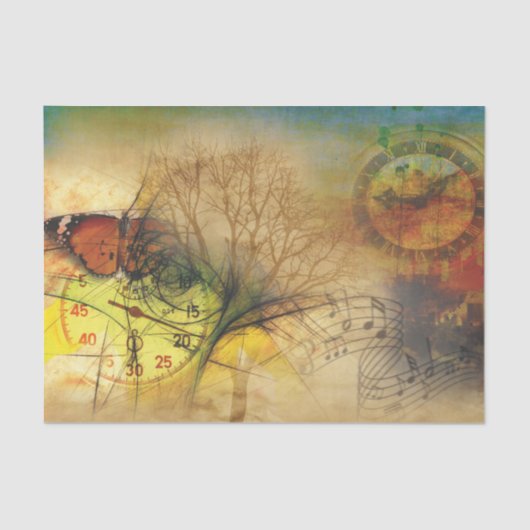 ミュージッククロック蝶デコページティッシュペーパー 薄葉紙 (正面)