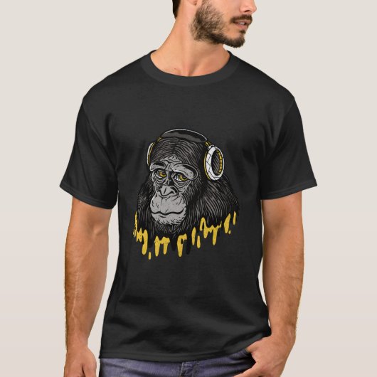 ミュージックゴリラモニキーヘッドホン Tシャツ (正面)