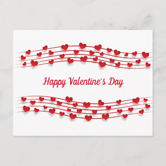 ミュージックシート赤いハートバレンタインデー ポストカード (正面)
