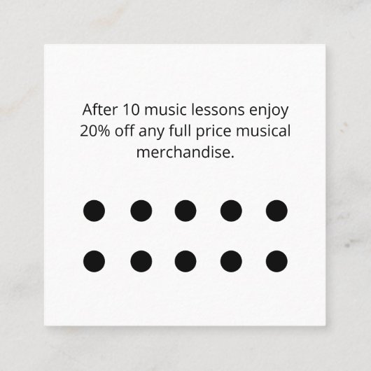 ミュージックストアトレブルクレフ、 音符記号白黒割引 ロイヤリティカード (裏面)