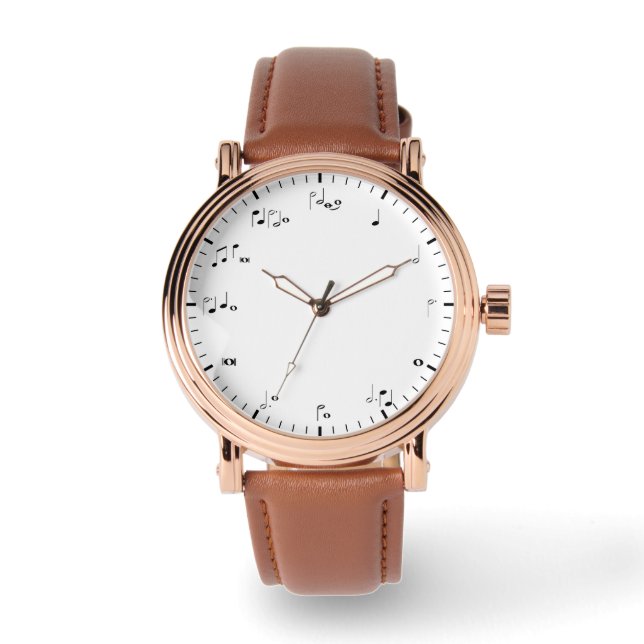 ミュージックタイムクロックブラック&ホワイトミュージカルノート 腕時計 (正面)