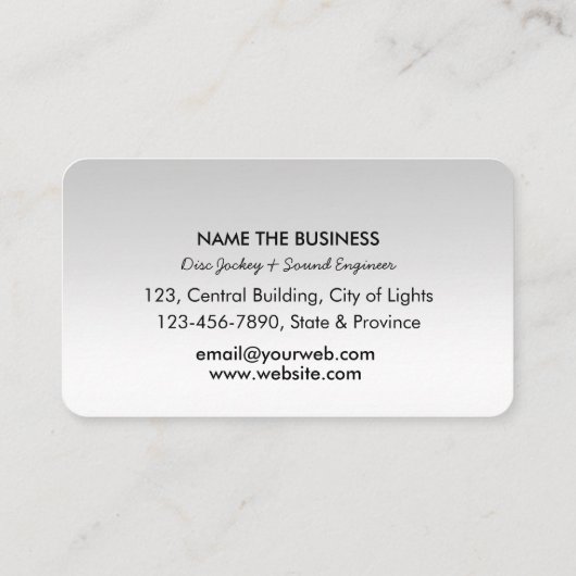 ミュージックターンテーブルブラックとシルバーホワイトDJプレーヤー  名刺 (裏面)