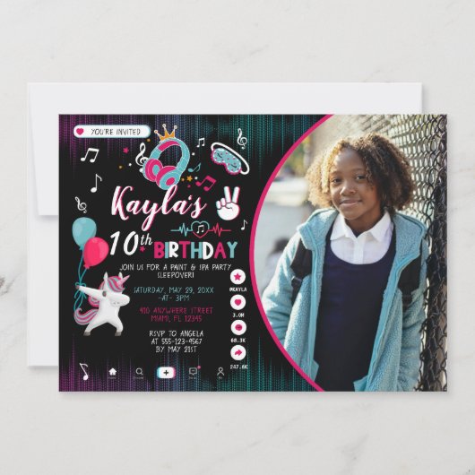 ミュージックダンスパーティーフォト誕生日招待状 招待状 (正面)