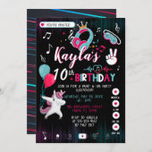 ミュージックダンスパーティー誕生日招待状 招待状 (正面/裏面)