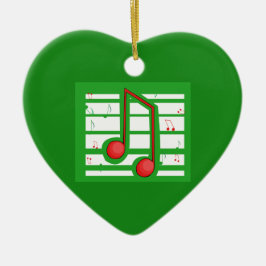 ミュージックティーチャークリスマス、グリーン上の音符 セラミックオーナメント