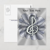 ミュージックトレブルクレフ、 音符記号シルバー ポストカード (正面/裏面)