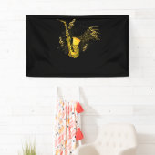 ミュージックノーツトレブルクレフ、 音符記号サクソフォニストジャズミュージシャン 横断幕 (インサイチュ)