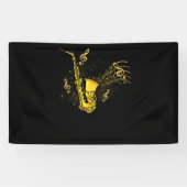 ミュージックノーツトレブルクレフ、 音符記号サクソフォニストジャズミュージシャン 横断幕 (横)