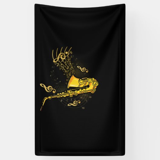 ミュージックノーツトレブルクレフ、 音符記号サクソフォニストジャズミュージシャン 横断幕 (縦)