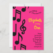 ミュージックノートかわいい子どもたち1歳の誕生日ピンクパーティー 招待状 (正面)