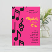 ミュージックノートかわいい子どもたち1歳の誕生日ピンクパーティー 招待状 (スタンド正面)