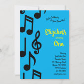 ミュージックノートかわいい子供たち最初の誕生日パーティー 招待状 (正面)