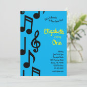 ミュージックノートかわいい子供たち最初の誕生日パーティー 招待状 (スタンド正面)