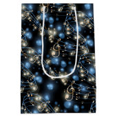 ミュージックノートとホリデーパーティーのライト ミディアムペーパーバッグ (裏面)