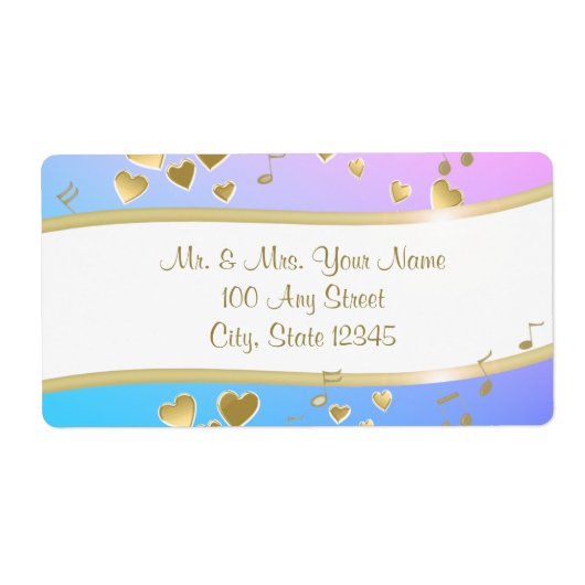 ミュージックノートと金ゴールドハート ラベル (正面)