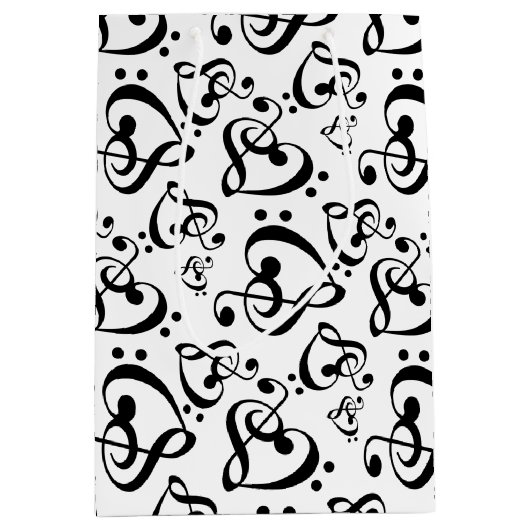 ミュージックノートクレフ、 音符記号ハート ミディアムペーパーバッグ (正面)