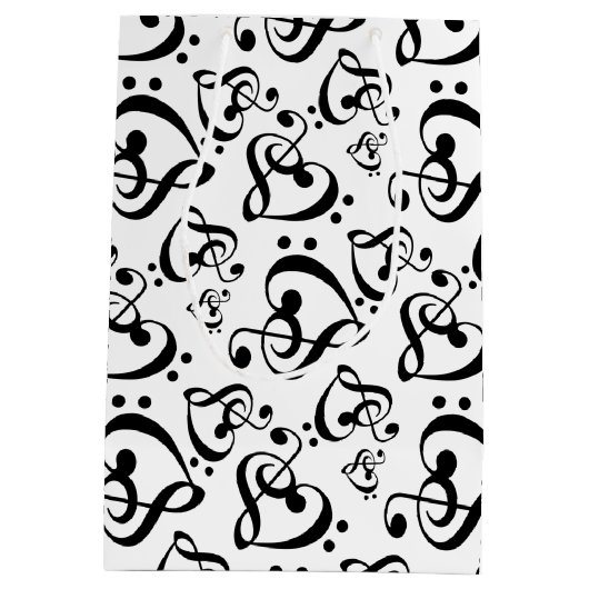 ミュージックノートクレフ、 音符記号ハート ミディアムペーパーバッグ (裏面)