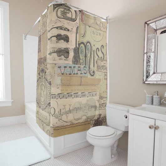 ミュージックノートシャワーカーテンギターチューババイオリンのピアノ シャワーカーテン (インサイチュ)