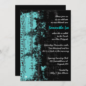 ミュージックノートスターズバー(ユダヤ教の)バル・ミツバー招待状アクア 招待状 (正面/裏面)