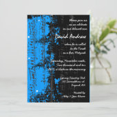 ミュージックノートスターズバー（ユダヤ教の）バル・ミツバー招待状ブルー 招待状 (スタンド正面)