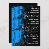 ミュージックノートスターズバー（ユダヤ教の）バル・ミツバー招待状ブルー 招待状 (正面/裏面)